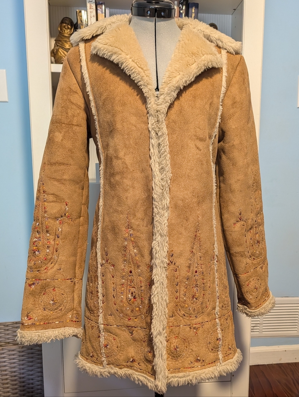 Suede Faux-Shearling Coat